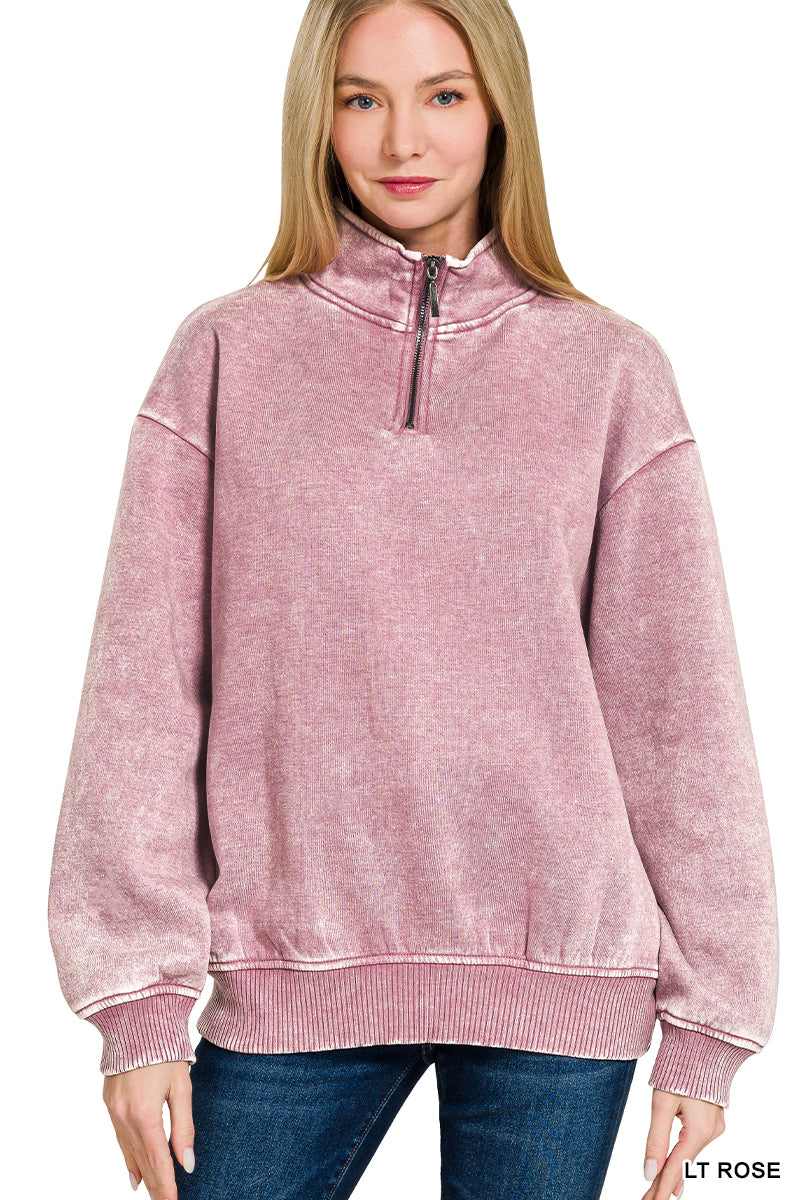 GINA- Washed Ash Rose Half zip collared sweatshirt