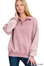 Load image into Gallery viewer, GINA- Washed Ash Rose Half zip collared sweatshirt
