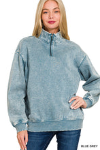 Load image into Gallery viewer, GINA- Washed Blue Gray Half zip collared sweatshirt
