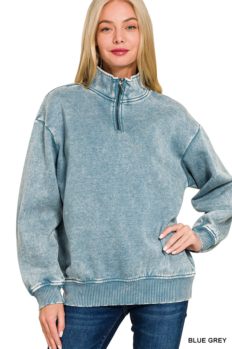 GINA- Washed Blue Gray Half zip collared sweatshirt