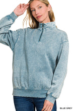 Load image into Gallery viewer, GINA- Washed Blue Gray Half zip collared sweatshirt
