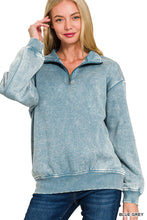 Load image into Gallery viewer, GINA- Washed Blue Gray Half zip collared sweatshirt
