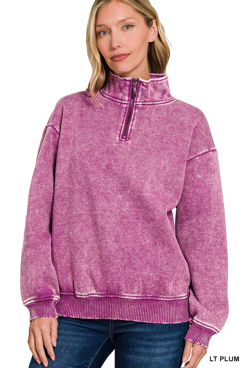 GINA- Washed light plum Half zip collared sweatshirt