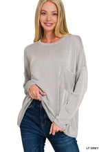 Load image into Gallery viewer, Reno-Light Gray Ribbed oversized long sleeve top
