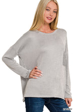 Load image into Gallery viewer, Reno-Light Gray Ribbed oversized long sleeve top
