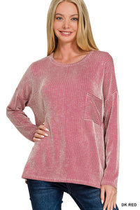 Reno- Red Ribbed oversized long sleeve top
