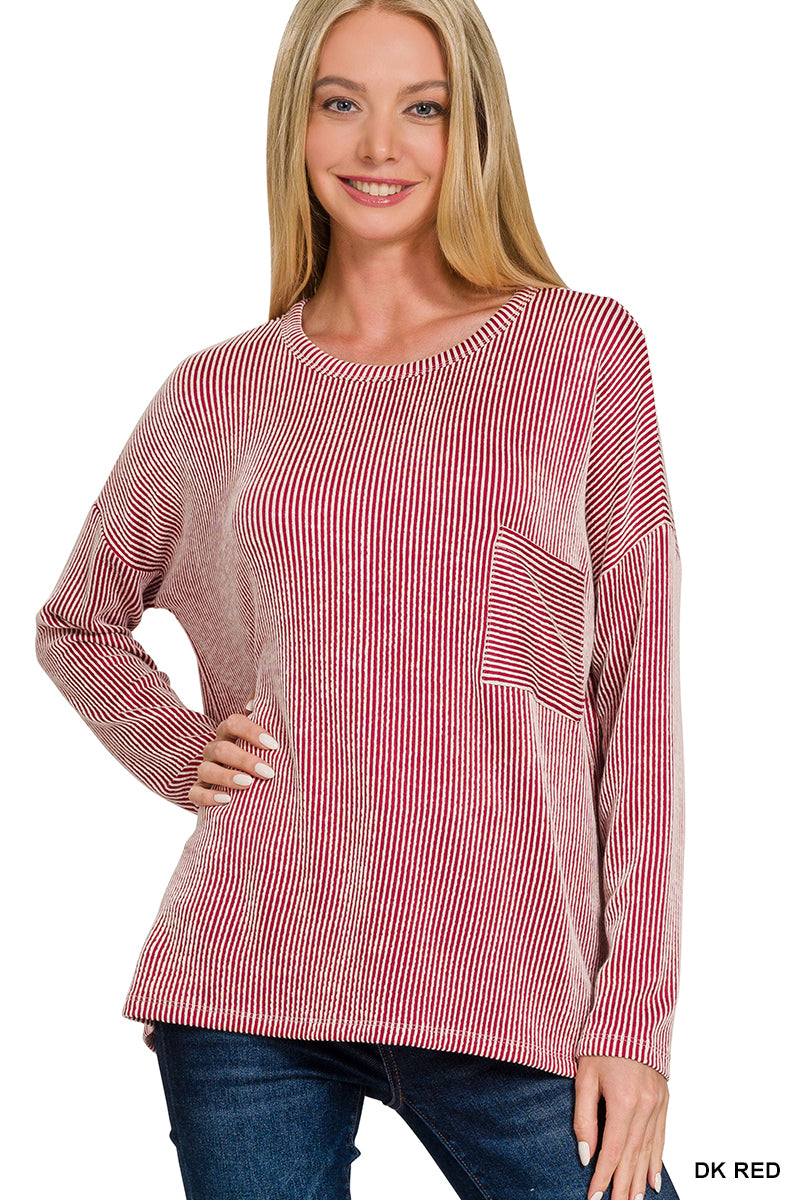 Reno- Red Ribbed oversized long sleeve top