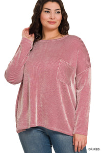 Plus Reno- Red Ribbed oversized long sleeve top