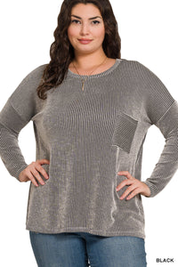 Plus Reno- Black Ribbed oversized long sleeve top