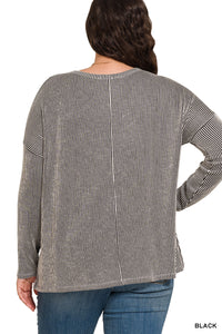Plus Reno- Black Ribbed oversized long sleeve top