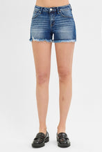 Load image into Gallery viewer, Risen Jeans- Dark wash frayed  hem jean shorts
