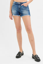Load image into Gallery viewer, Risen Jeans- Dark wash frayed  hem jean shorts
