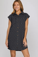 Load image into Gallery viewer, Mini polka dot navy denim button down dress

