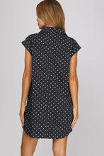 Load image into Gallery viewer, Mini polka dot navy denim button down dress
