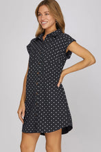 Load image into Gallery viewer, Mini polka dot navy denim button down dress
