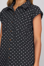 Load image into Gallery viewer, Mini polka dot navy denim button down dress
