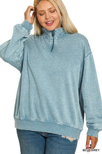 Load image into Gallery viewer, Plus GINA- Washed Blue Gray Half zip collared sweatshirt
