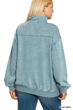 Load image into Gallery viewer, Plus GINA- Washed Blue Gray Half zip collared sweatshirt

