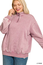 Load image into Gallery viewer, Plus GINA- Washed Light Rose Half zip collared sweatshirt
