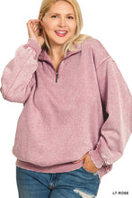 Load image into Gallery viewer, Plus GINA- Washed Light Rose Half zip collared sweatshirt
