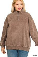 Load image into Gallery viewer, Plus GINA- Washed Brown Half zip collared sweatshirt
