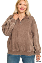 Load image into Gallery viewer, Plus GINA- Washed Brown Half zip collared sweatshirt
