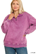 Plus GINA- Washed Plum Half zip collared sweatshirt