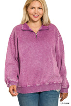 Load image into Gallery viewer, Plus GINA- Washed Plum Half zip collared sweatshirt
