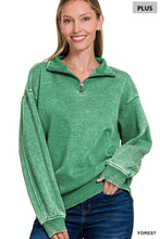 Load image into Gallery viewer, Plus GINA- Washed Green Half zip collared sweatshirt
