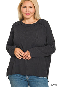 Plus Belle- Black Raised Ribbed boat neck long sleeve top