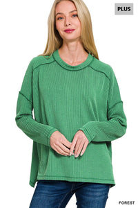 Plus Belle- Green Raised Ribbed boat neck long sleeve top
