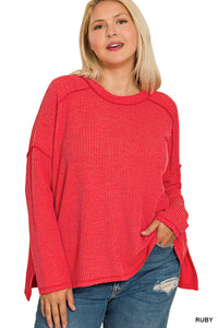Plus Belle- Ruby Raised Ribbed boat neck long sleeve top