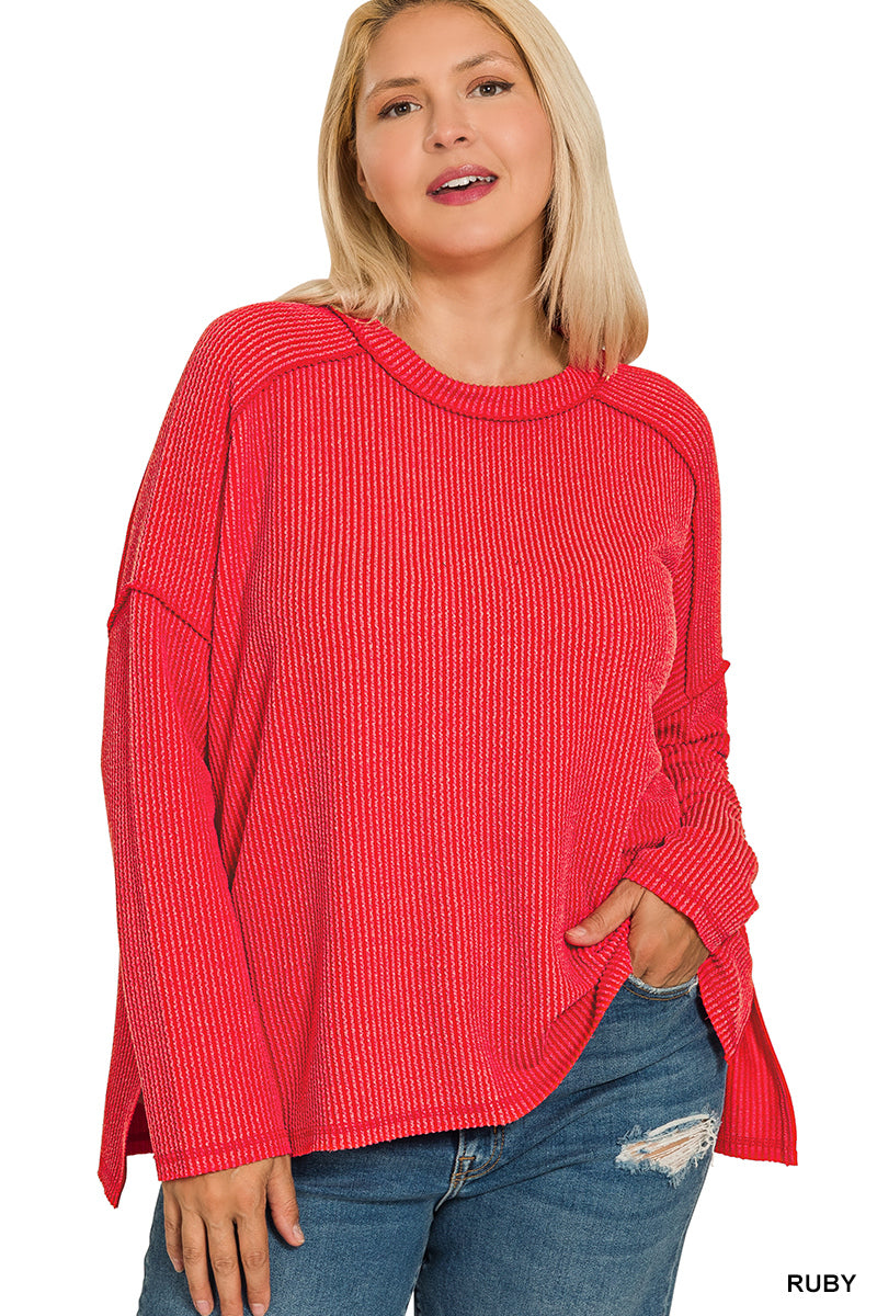 Plus Belle- Ruby Raised Ribbed boat neck long sleeve top