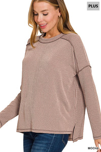 Plus Belle- Mocha Raised Ribbed boat neck long sleeve top