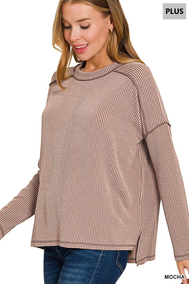 Plus Belle- Mocha Raised Ribbed boat neck long sleeve top