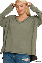 Load image into Gallery viewer, Plus Bibi- Dark Olive Raised Rib long sleeve top
