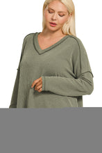 Load image into Gallery viewer, Plus Bibi- Dark Olive Raised Rib long sleeve top
