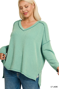 Plus Bibi- Light Teal  Raised Rib long sleeve top
