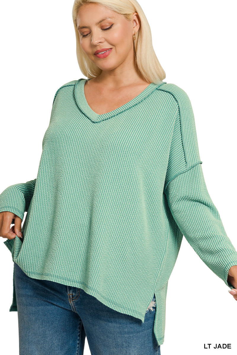 Plus Bibi- Light Teal  Raised Rib long sleeve top