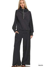 Load image into Gallery viewer, MELINA- Black Ribbed half zip collared Two piece Set
