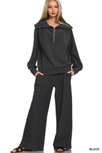 Load image into Gallery viewer, MELINA- Black Ribbed half zip collared Two piece Set
