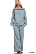 Load image into Gallery viewer, MELINA- Dusty Blue Ribbed half zip collared Two piece Set
