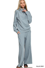 Load image into Gallery viewer, MELINA- Dusty Blue Ribbed half zip collared Two piece Set
