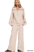 Load image into Gallery viewer, MELINA- Sand Beige Ribbed half zip collared Two piece Set
