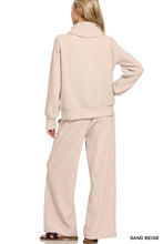 Load image into Gallery viewer, MELINA- Sand Beige Ribbed half zip collared Two piece Set
