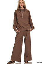 Load image into Gallery viewer, MELINA- chocolate brown Ribbed half zip collared Two piece Set
