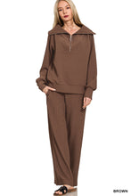 Load image into Gallery viewer, MELINA- chocolate brown Ribbed half zip collared Two piece Set
