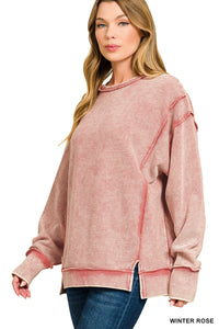 EMILY- Rose WASHED DOUBLE RIBBED EXPOSED-SEAM PULLOVER
