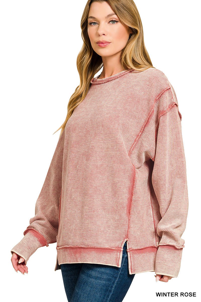 EMILY- Rose WASHED DOUBLE RIBBED EXPOSED-SEAM PULLOVER