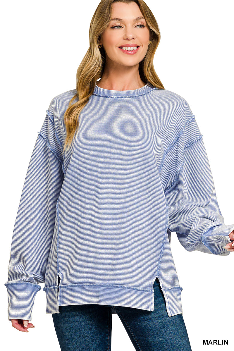 EMILY- Marlin WASHED DOUBLE RIBBED EXPOSED-SEAM PULLOVER